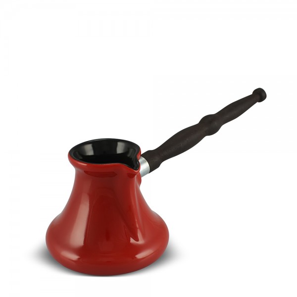 Keramikas kafijas turka katliņš turku kafijai cezva ibrik kafijas kanniņa "Gourmet" ar noņemamu koka rokturis, tilpums 250 ml, sarkanā krāsa 